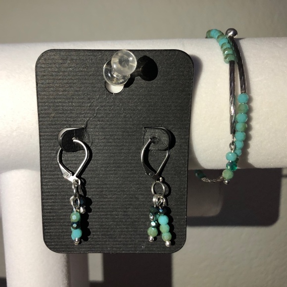 SS Glass Beaded Bracelet with Matching Earrings - Picture 1 of 5